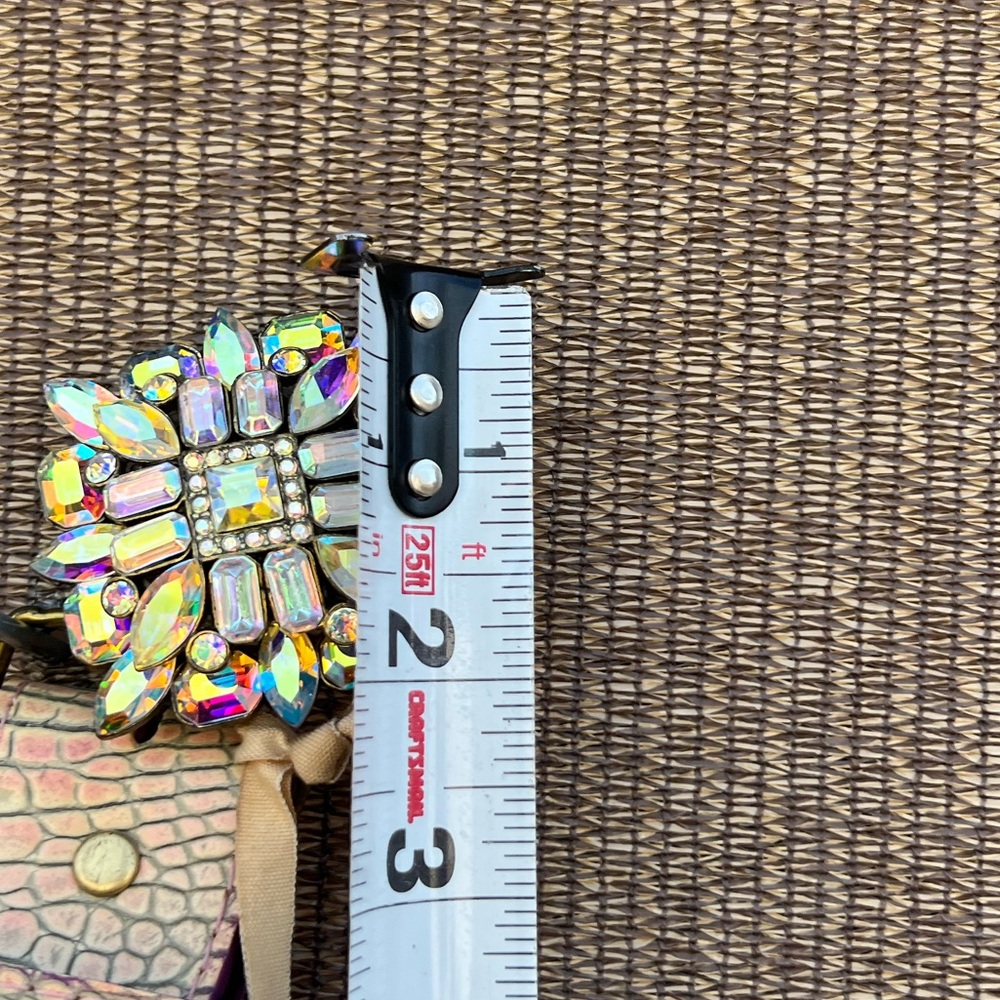 B-Low the Belt Pink Crocodile Aurora Borealis Rhinestone Flower Starburst RARE - Picture 5 of 12